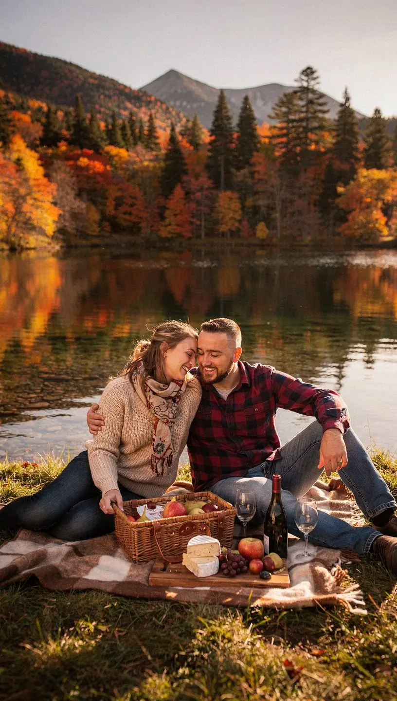 Romantyczna plaża o zachodzie słońca z parą spacerującą po piasku